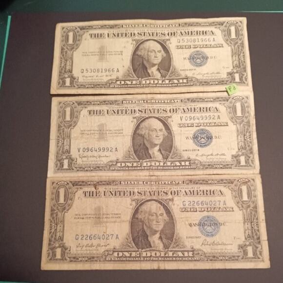 1957 Blue Seal Silver Certificates-3 notes - Picture 1 of 4